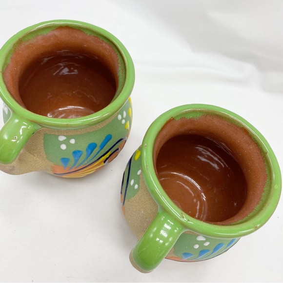 Mexican Clay Jarritos Stoneware Pottery Coffee Mugs Set of 2 NEW Swirl - Picture 5 of 6